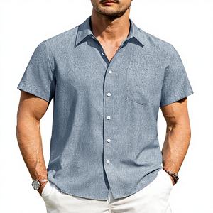 Camisas de Lino para Hombre Alimens & Gentle, con Cuentas, Manga Corta, Cierre de Botones, Sin Arrugas, Casuales, para Vacaciones, Playa, Verano - Product Image 1