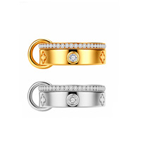 Bague en acier inoxydable double anneau zirconium de luxe léger, plaqué or 18 carats, bicolore, tendance, pour couple, passe-partout