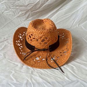 หมวกคาวบอยสานฟางตกแต่งลายพิเศษสำหรับผู้หญิงผู้ชาย รุ่นใหม่ขายดีประจำฤดูร้อน หมวกกันแดดสานฟางแบบโปร่ง - Product Image 4