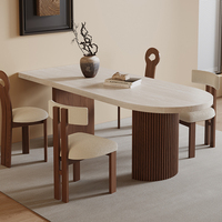 Table à manger rétro française en bois massif chaises en ardoise travertin ovale de style mi-antique concepteur Internet célébrité petit appartement