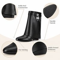 Bottes souples en cuir noir pour femme, personnalisées OEM, de luxe discret, avec fermoir métallique, à talon bas, de créateur, pour l'automne et l'hiver, chaussures de ville