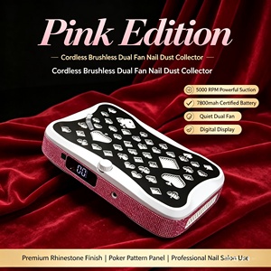 Colector de Polvo para Uñas Inalámbrico sin Escobillas con Doble Ventilador, Edición Rosa Plateada, Batería de 7800mAh, Pantalla Digital, Panel con Diseño de Póker - Product Image 5