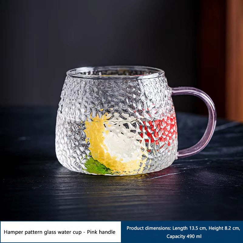Hamper pattern glass cup - Pink handle