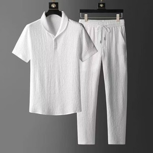 Ensemble deux pièces pour homme en coton/spandex tricoté ultra-fin à séchage rapide, grande taille, décontracté, été, manches trois-quarts, vêtements de sport, t-shirt - Product Image 6