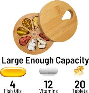 Оптовая продажа, органайзер для лекарств из бамбука, деревянный ежедневный Еженедельный органайзер для таблеток и держатель для таблеток, коробка для таблеток с витаминами - Product Image 2