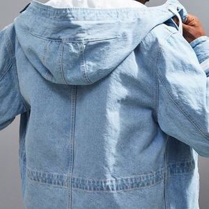 Veste longue en jean bleu délavé à capuche pour homme, grande taille, 100 % coton, fermeture éclair, manteau d'hiver, vente en gros sur mesure - Product Image 4