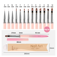 13 styles de pinceaux à ongles plats en nylon ondulé rose dégradé pour manucure, liner, gel UV, extension, stylo de construction et dessin de lignes