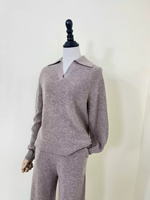 1. Ensemble Minimaliste Femme 100% Cachemire Tricoté : Haut Col Revers Col V et Pantalon Large en Maille – Tenue Décontractée 2 Pièces