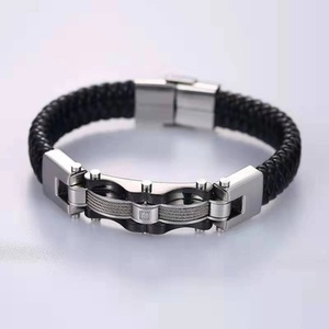 High Quality Wholesale Custom <b>Men</b> Bracelet Stainless Steel Magnetic Leather Bracelet - Product Image 2