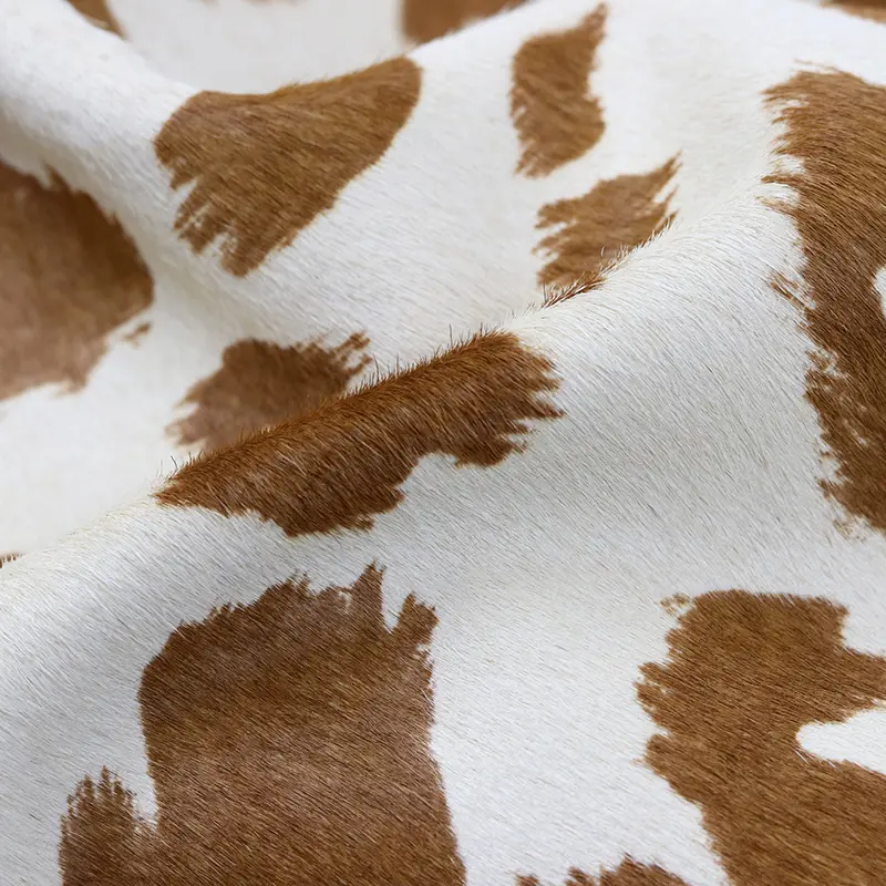 Custom brown and white animal skin real leather cow hide upholstery fabric with hair on