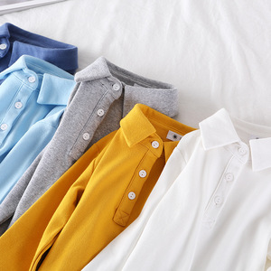 Anak-anak Baru Pakaian Musim Semi Musim Gugur Pakaian Balita Anak Laki-laki T-shirt Blus Kapas Kosong Turn Down Kerah Padat Polos T Shirt untuk Anak 2-7T - Product Image 3
