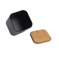 Set wadah penyimpanan logam hitam Logo kustom stoples penyimpanan kelas makanan dengan tutup bambu Pot segel aman untuk tempat penyimpanan dapur