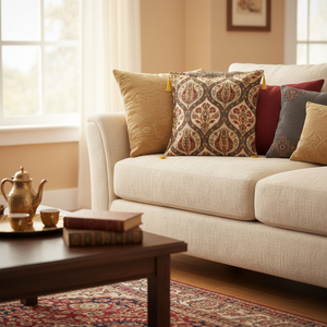 Cream Ottoman Tulip Designed Turkish Chenille Fabric Cushion <b>Cover</b> Pillow - Product Image 3
