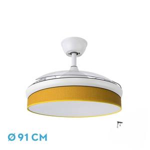 Ventilateur DC 72W blanc/jaune, 91D, 3 pales, 7200lm, lumière 3000-6000K, télécommande, mémoire, minuterie - idéal pour - Product Image 1