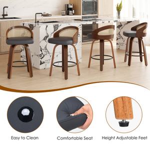 Swivel Adjustable Bar Stools Set of 2 Modern <b>Paper</b> Rope Frame PU Leather Seat for <b>Kitchen</b> Counter Dining Living Room Mid Century - Product Image 5