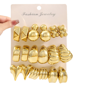 Nuevos y Populares Aretes de Aro Geométricos Grandes Chapados en Oro de 3 Piezas con Engastes de Bisel, Regalos de Moda para Mujeres - Product Image 1