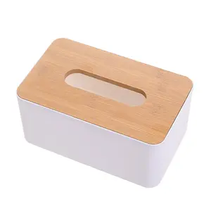 DS2940 pemegang lembar pengering kertas sekali pakai tempat tisu wajah untuk kamar mandi meja kotak tisu penutup dengan tutup kayu bambu