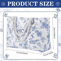Ensemble de sacs fourre-tout en toile à motif floral, grande capacité avec poignée en corde, accessoire élégant pour les réunions de famille et les voyages