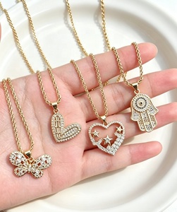 Elegant jewelry Butterfly heart Hamsa Hand Zircon Pendant Necklace charm link <b>chain</b> for Women Party Wear - Product Image 2