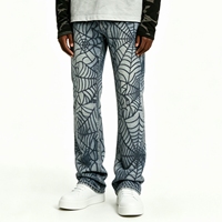 SOONREE Jeans en denim personnalisés pour hommes, imprimé toile d'araignée anthracite, pantalon évasé style urbain, fabricant OEM B2B
