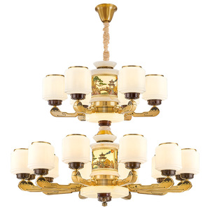 Lámpara Led de cobre de estilo chino moderno, redonda, con múltiples cabezales, para sala de estar, salón, Villa, iluminación del hogar - Product Image 4