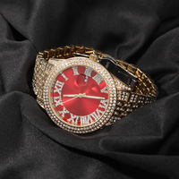 Nouvelle mode transfrontalière Couple montres Hip-Hop plein diamant rose grande étanche en acier inoxydable alliage montre à Quartz pour hommes