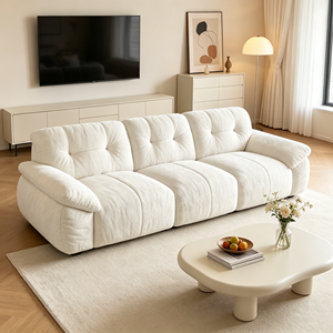 Modern Cream Fabric Sofa <b>Bed</b> with Tufted Back and <b>Padded</b> Arms for Living Room - Product Image 5