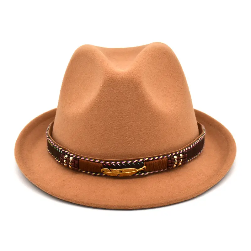 หมวกม้วนสั้นพับได้หมวกสักหลาดขนแกะ trilby Fedora สำหรับผู้หญิงผู้ชายเดินทางวันหยุด