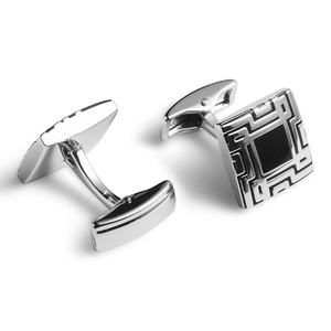 Gemelos de esmalte suave con logotipo plateado y negro para camisa de esmoquin, estilo empresarial - Product Image 3