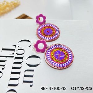 Orecchini pendenti alla moda con design mandala rotondo, motivo floreale viola, set da 12 pezzi - Product Image 3