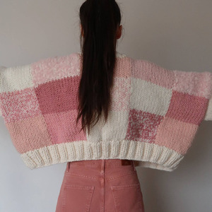 Maglione donna donna donna a maniche lunghe a forma di taglia larga su misura Vintage <span class=keywords><strong>Cardigan</strong></span> oversize lavorato a mano maglione di <span class=keywords><strong>lana</strong></span> lavorato a maglia corta da donna - Product Image 5