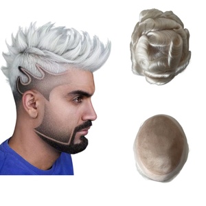 Cabello Humano Virgen Indio para Reemplazo Capilar, <span class=keywords><strong>Color</strong></span> <span class=keywords><strong>Platino</strong></span> # 60RY Nuevo Tupé AUS 8x10 para Hombres Europeos - Product Image 1