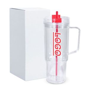 Nouveauté : Gobelets en plastique de 40 oz, type boule à neige, à double paroi, pour café, avec couvercle coloré, poignée et trou pré-percé - Product Image 2