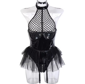 USA Hot Selling Erotic Sexy Women's Latex Lingerie Garters Set <strong>PU</strong> Leather <strong>Bodysuit</strong> with Panties Catsuit Sexi Underwear% - Product Image 5
