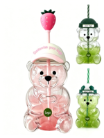 Meilleure Qualité 2026 Gobelet en Verre Teddy Bear Bearista Rose Fraise 591ml (20OZ) pour Boissons Froides avec Couvercles et Pailles
