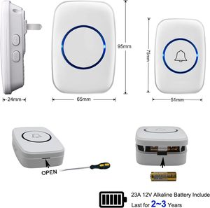 Timbre Inalámbrico Inteligente para Seguridad del Hogar, con Alarma, Luz LED, 60 Melodías, Resistente al Agua, Control Táctil, Portátil - Product Image 5