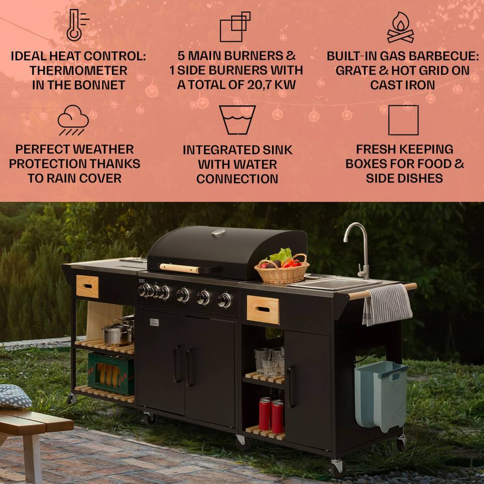 Portable Outdoor Kitchen Island - 5 Burner Gas Grill
