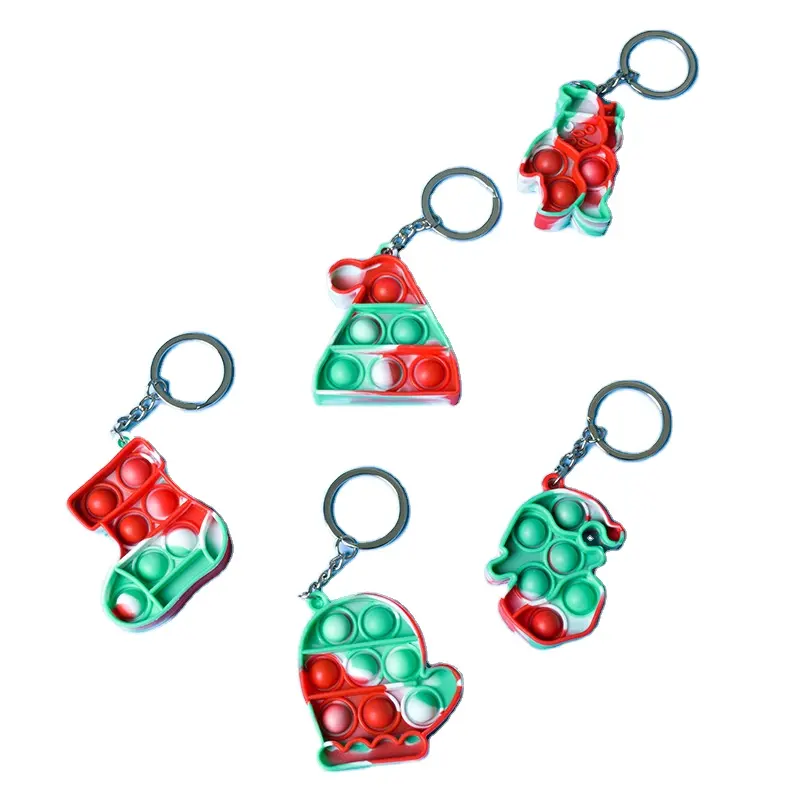 Benutzer definierte Hot Selling Silikon Push Bubble Sensorische Weihnachts geschenke Kinder Zappeln Es Spielzeug Pop Spielzeug Key Chain