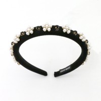 Nouveau serre-tête en velours noir, orné de perles cousues à la main, élégant et durable, style petite fragrance, pour un look raffiné et tendance.