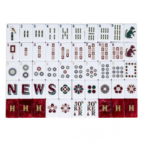 Élégant ensemble de tuiles de mahjong américaines en acrylique rouge bordeaux avec motifs léopard et trèfle dorés métalliques pour les jeux de table et les rassemblements de loisirs