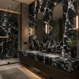 Panneau mural décoratif en marbre classique noir et blanc, revêtement intérieur pour salon, salle de bain, hôtel, mur de fond - Product Image 1