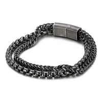 Bracelets en acier inoxydable gravés au laser gratuits pour hommes, noir or, chaîne franco et chaîne à maillons, bracelet double couche avec fermoir magnétique