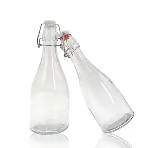 Grosir 350ml 500ml kaca kedap udara bir rumah botol berbentuk kerucut kaca Kombucha botol dengan ayunan atas sumbat