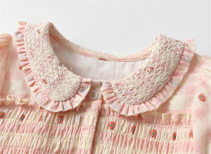 Custom Elegant Kids <strong>Dress</strong> Summer Hand Smocked Children Clothing Button Sweet Floral Princess <strong>Baby</strong> <strong>Girl</strong> <strong>Dresses</strong> Direct Factory - Product Image 3