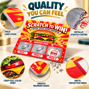 Carte à gratter personnalisée de haute qualité avec vernis brillant sécurisé pour restaurant de restauration rapide, carte de récompense à gagner instantanément - Product Image 2