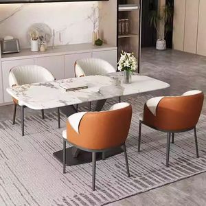 Chaise de salle à manger en métal et <span class=keywords><strong>cuir</strong></span>, style luxe léger, avec accoudoirs, design moderne, mobilier pour la maison, idéale pour hall d'hôtel, <span class=keywords><strong>club</strong></span>, salle de réunion - Product Image 4