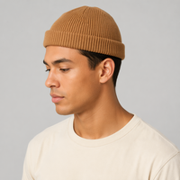 Bonnet tricoté uni multicolore en stock, bonnet d'hiver personnalisé tissé, mini bonnet unisexe à revers court, bonnet de pêcheur vierge, vente en gros