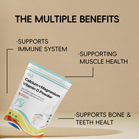 Poudre de soutien optimal pour les os et les minéraux, formule 2:1 calcium-magnésium avec vitamine D3 ajoutée