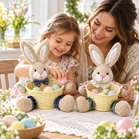 Panier de Pâques Lapin en Peluche, Porte-Oeufs en Plastique Tressé, Seau à Bonbons, Cadeau de Printemps, Organisateur de Rangement, Décoration de Chambre d'Enfant