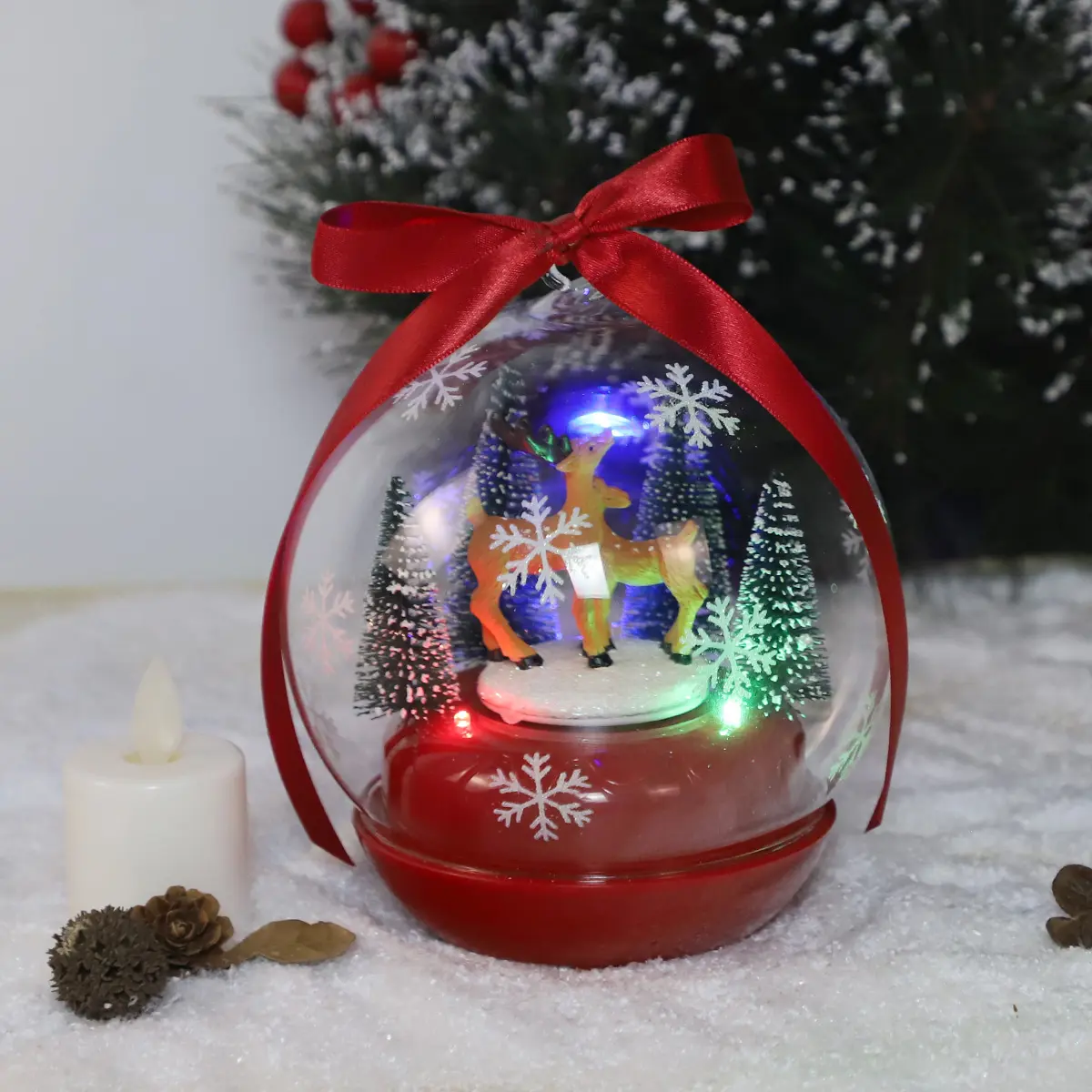 Base de caja de música de cristal giratoria personalizada, regalos de Navidad, figuritas de Papá Noel de resina en el interior, regalos de cumpleaños para niños